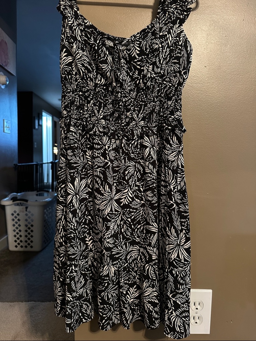 Wish Black and White Floral Smocked Midi Dress